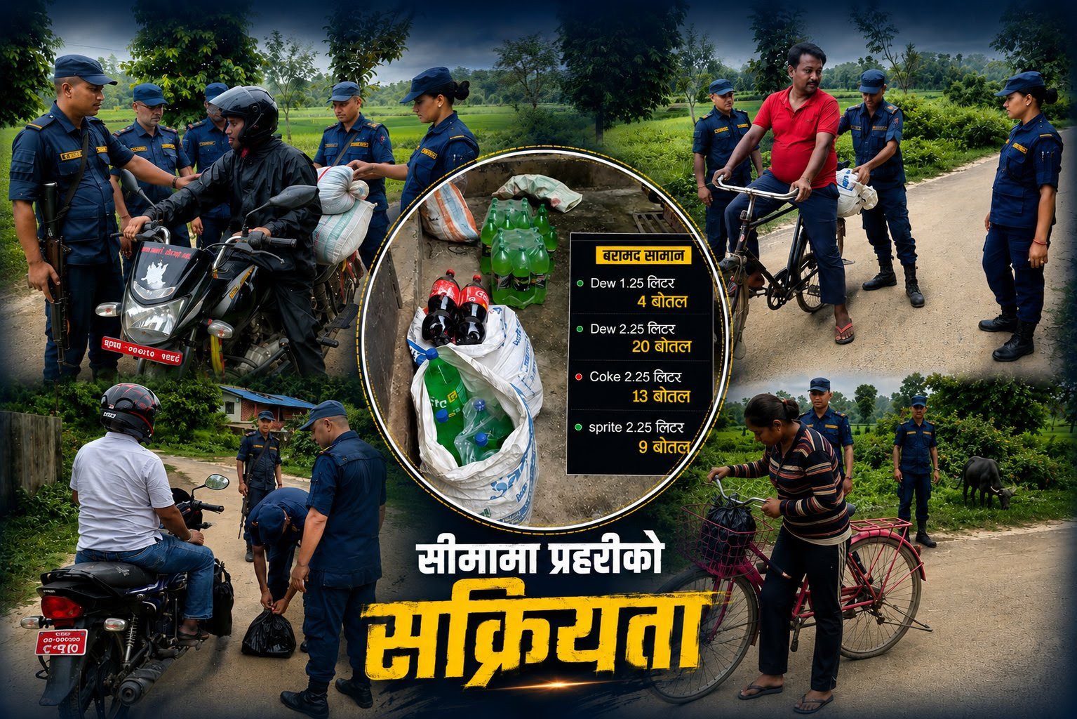 सीमामा प्रहरीको कडा निगरानी: पुनर्वासमा अवैध रूपमा भित्र्याइएका पेय पदार्थ बरामद